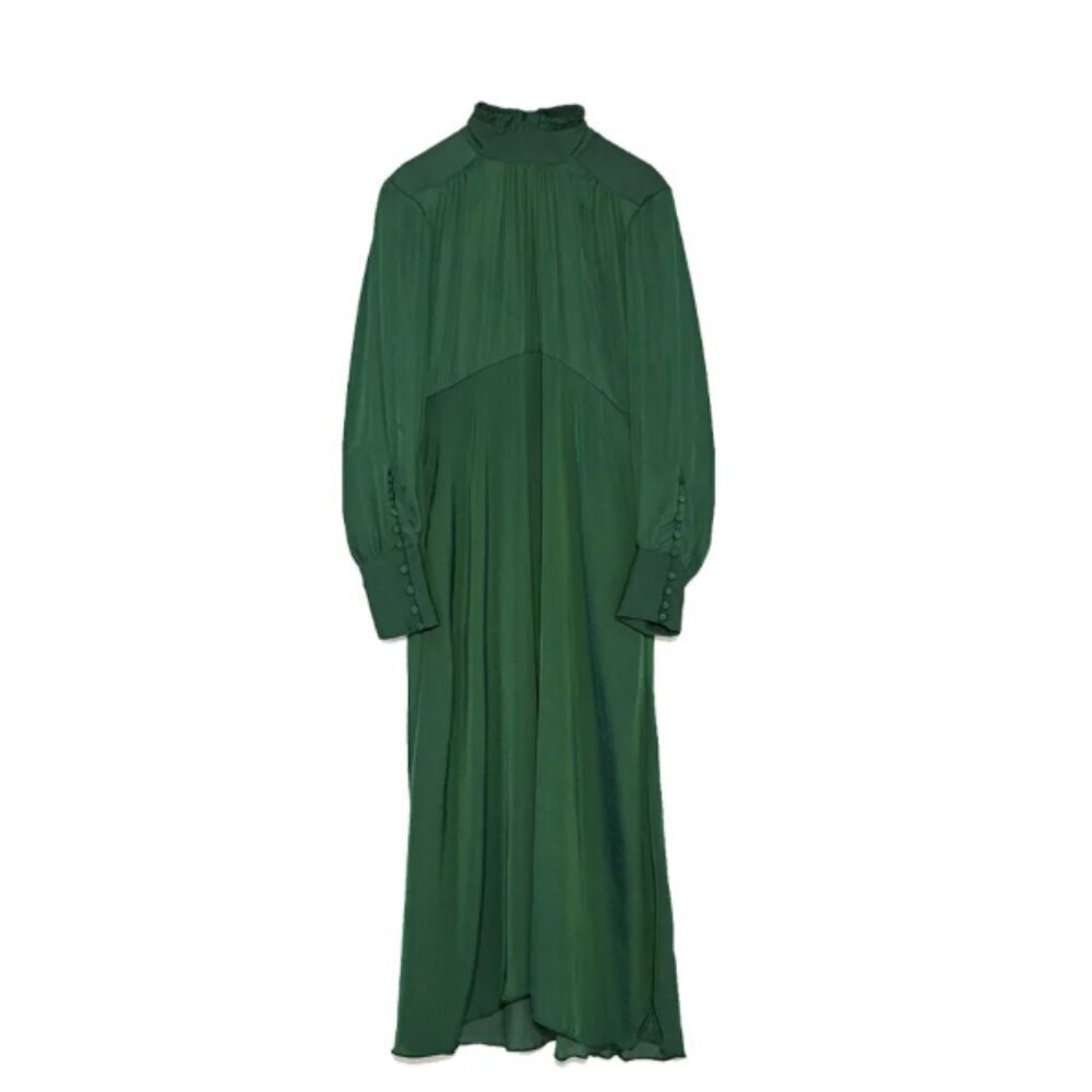 NWT ZARA Elegant Satin Long Sleeve Mock Neck Midi Dress Size Small $80 - Picture 4 of 11